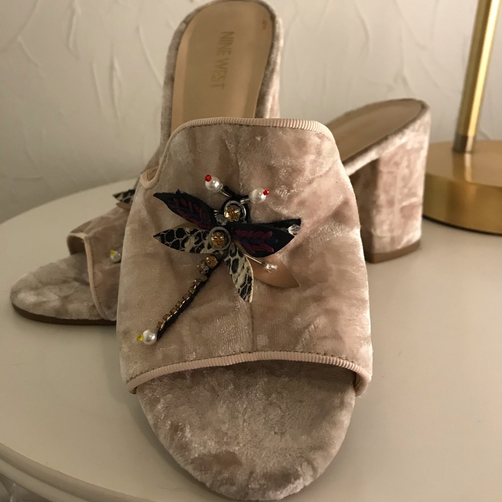 Nine West Blush Velvet Mules with Delicate Details